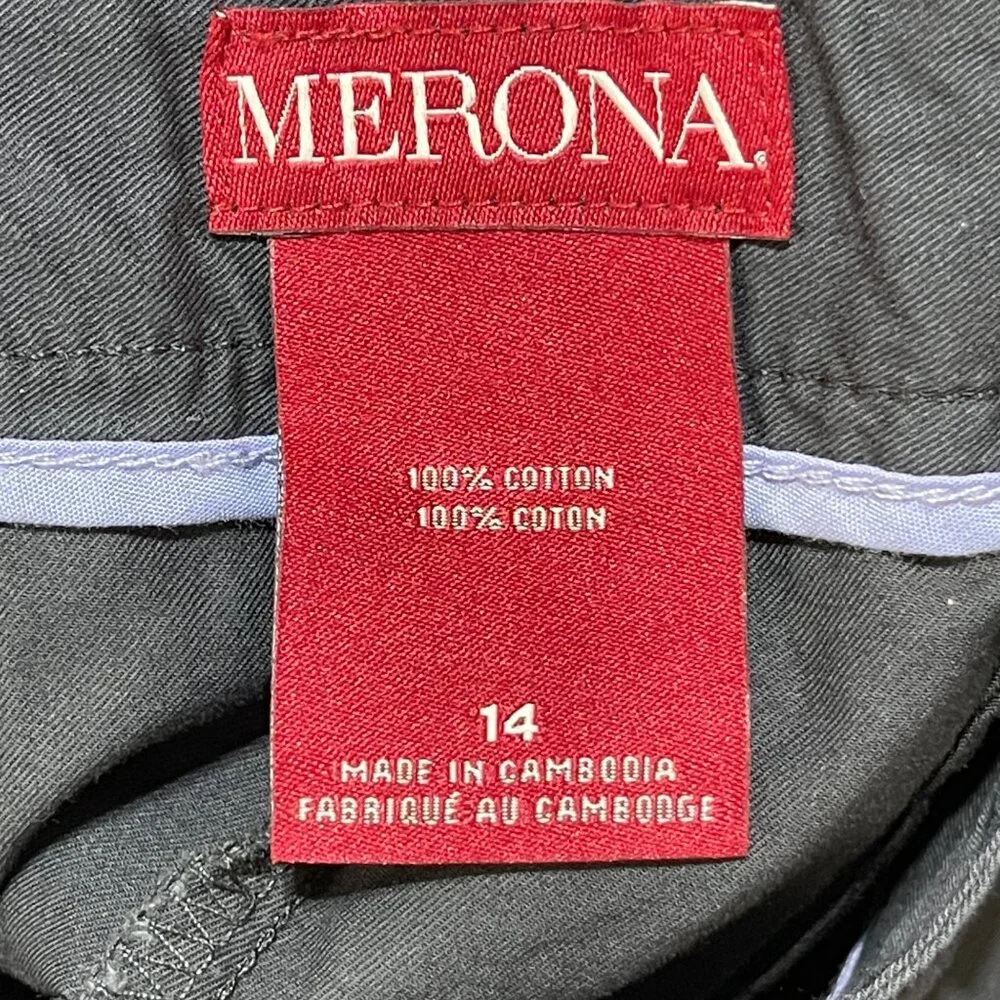 Merona Women's Chino Shorts Blue Black Size 14 Cotton 9" Inseam Flat Front - Picture 3 of 4